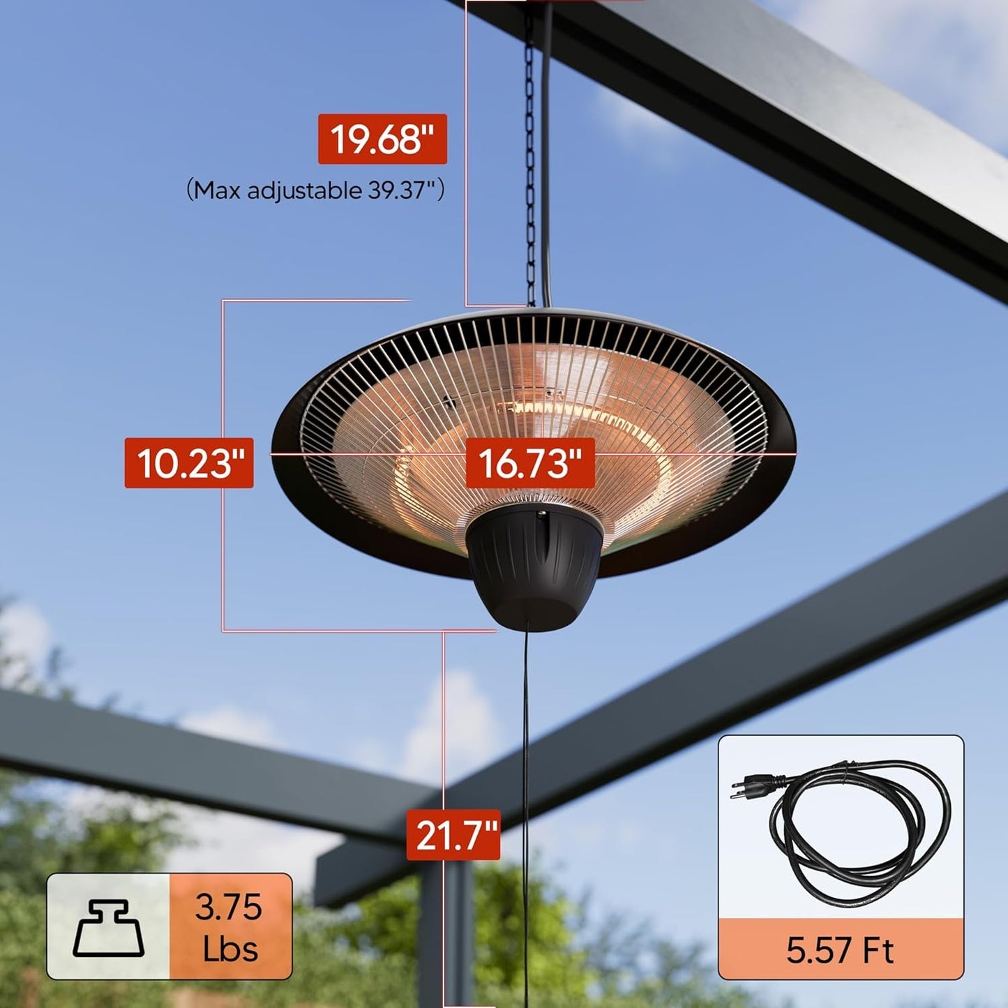 Outdoor Patio Heater, 1500W Electric Hanging Heater, Ceiling Mounted