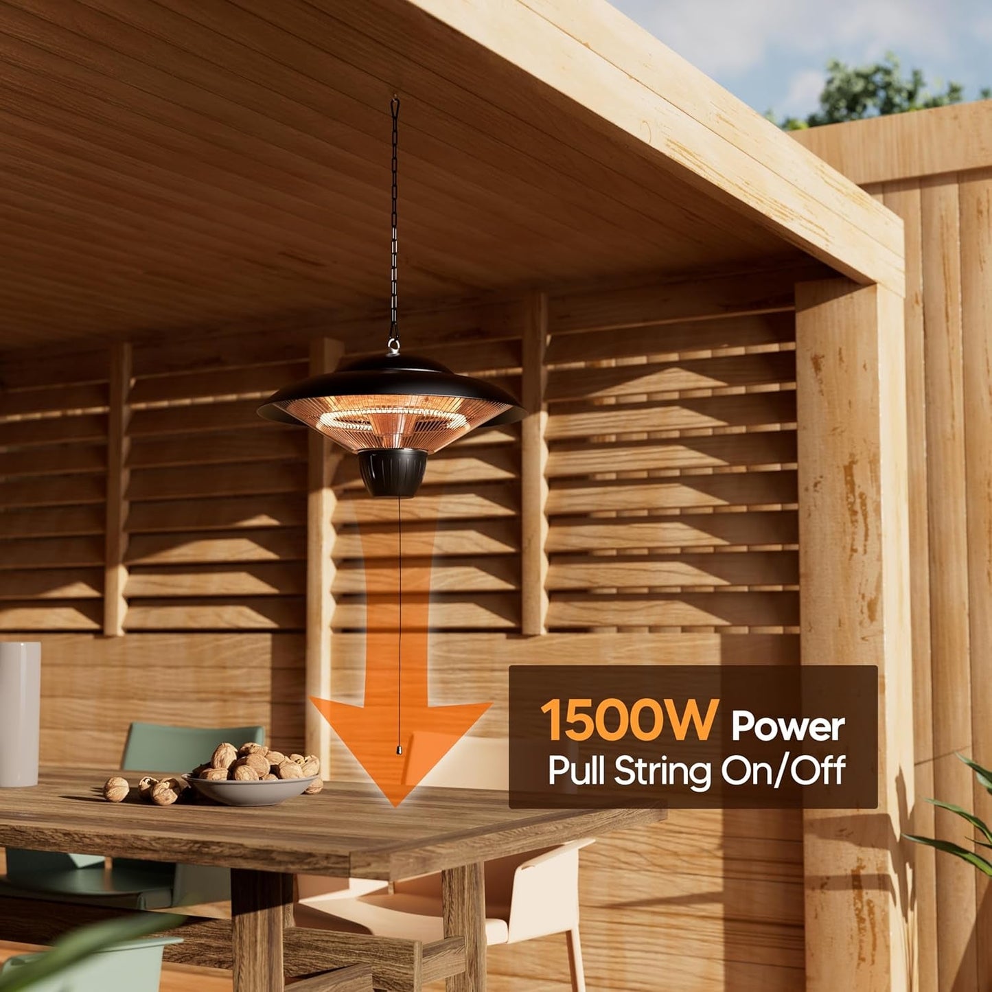 Outdoor Patio Heater, 1500W Electric Hanging Heater, Ceiling Mounted